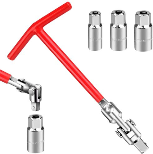 Jemmytu Zündkerzenschlüssel, Zündkerzenschlüssel Universal 16mm, 18mm, 21mm, ündkerzenschlüssel Satz T-Griff für Auto und Motorrad Zündkerzen Entferner Werkzeug