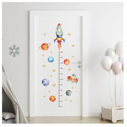 LIZHAYG Messlatte Kinder 2 stücke Cartoon Planet Rakete Höhe Messung Wand Aufkleber for Kinder Zimmer Junge Zimmer Höhe Roller Aufwachsen Diagramm Wand abziehbilder Wandbild messlatte Kinder Holz