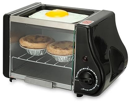 DCDCD Multifonction Mini Cuisson électrique Boulangerie Four à rôtir Gril Oeufs frits Omelette poêle Petit déjeuner Machine à Pain Grille-Pain(Zwart)