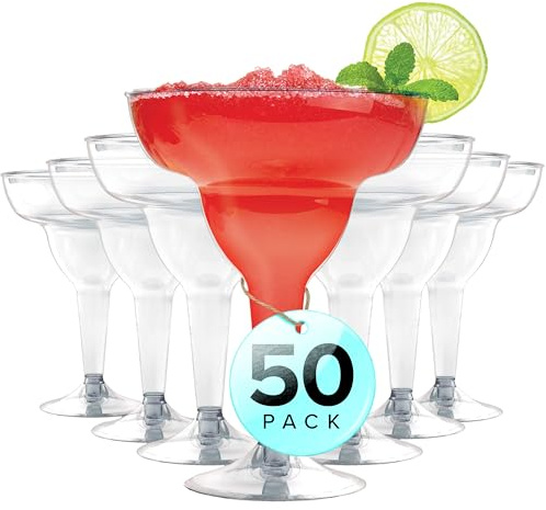 Stock Your Home Clear Plastic Margarita Glasses Disposable (Set of 50) Decorations for Cinco de Mayo Parties, Cocktail Cups for Tropical Party Supplies - Large 12 oz Hurricane Glasses