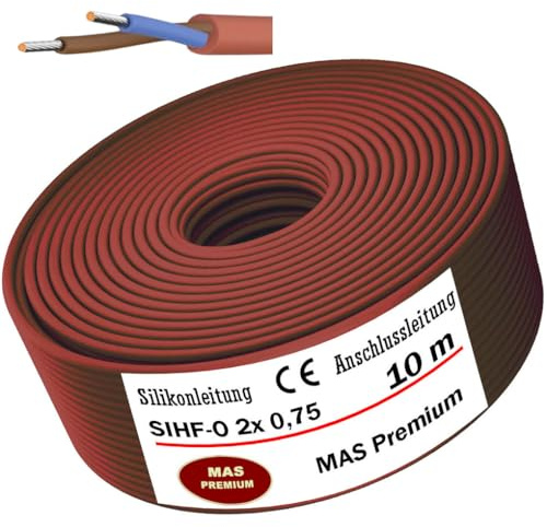 MAS Premium SIHF-O Silikonkabel, 5–250 m, anslutningskabel, bastukabel, 2 x 0,75 mm fin tråd, flexibel halogenfri, koppartråd för enheter med hög temperaturpåverkan (10 m)
