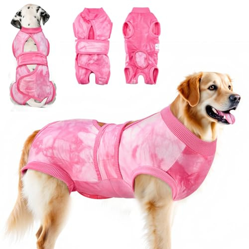 Eyein Hundebody Nach Op, Atmungsaktiver Verstellbarer Einteiler für weibliche und männliche Hunde, Anti-Lecken und Wundschutz, Alternative zu E-Kragen und Trichter nach Operationen, Rosa, XL
