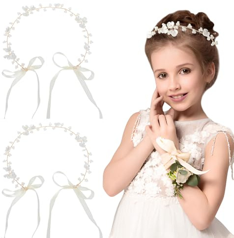 2 Stück Blumenkranz Haare Mädchen, Blume Haarschmuck, Hochzeit Blumen Haarkranz, Prinzessin Kopfschmuck Haarreifen for Hochzeit, Geburtstag, Party