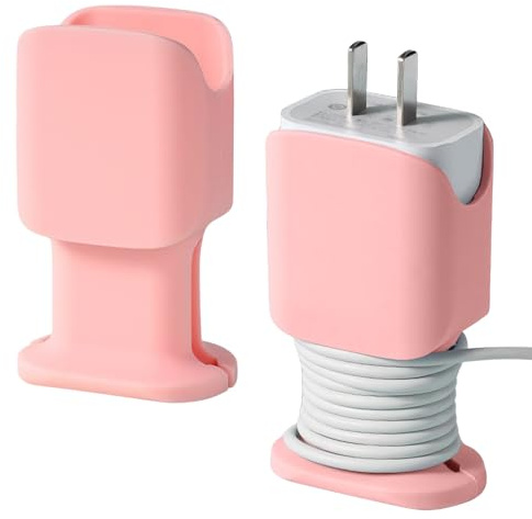 Protettore caricatore in silicone 2-in-1: confezione da 2 proteggi-cavi, protezione per cavo di ricarica per telefono, 8,5 x 5 cm (Rosa)