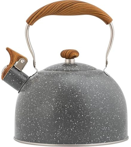 Bouilloire sifflante avec poignée en Bois Noir, théière en Acier Inoxydable pour cuisinières à gaz, électriques, à Induction et vitrocéramiques, 2,5 L