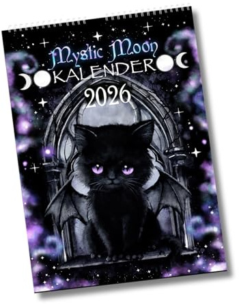 2026 Gothic Wandkalender Mystic Moon A4 Spiralkalender Feiertage Ferienübersicht Mondkalender mit Wicca Festen
