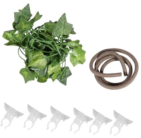 HAMPPLIES Vides Falsas para Reptiles Ventosas 10mm, Ratán Artificial Flexible, 1 Metro de Largo, Planta Trepadora Artificial para Terrarios y Decoración de Hábitat de Reptiles