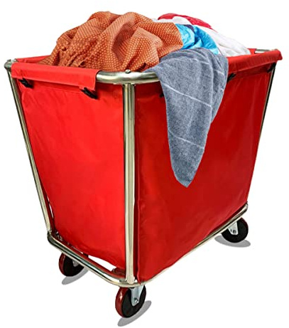 Heavy Duty Commercial Laundry Trolley with Wheels - Red Linen Cart for Home Hotel & Housekeeping -Laundry Bins & Carts for Efficient Cleaning