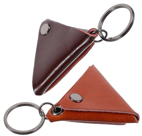 DEARMAMY 2 Piezas Bolsa de Cuero para Púas de Guitarra Diseño Portátil con Llavero Soporte Resistente y Compacto para Accesorios Almacenamiento Seguro para Plectros Colores Marrón Oscuro y