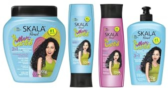 Skala Brasil #MaisCachos 4-Piece Kit – Shampoo + Conditioner + 2-in-1 Treatment Cream + 3-in-1 Heat Protector | Strength & Hydration for All Curl Types | Vegan & Sulfate-Free | Curly Girl Approved