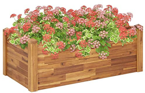Mimdixy Jardinière avec Treillis, Lit surélevé de Jardin 110x60x44 cm Bois Massif d'acacia Jardiniere Treillis pour Jardin, Plante, Cour Arrière, Balcon