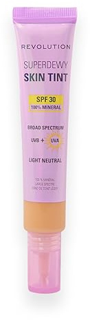 Revolution Superdewy SPF30 Skin Tint, Tinte Facial Ligero SPF 30 para Piel Sensible y con Tendencia Acneica, Cobertura Modulable, Vegano, Light Neutral, 28 ml