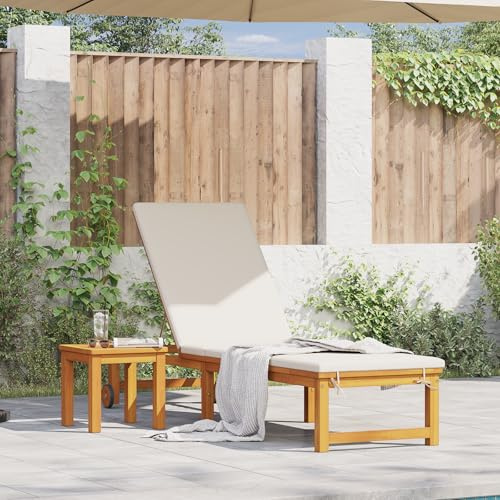ZQQLVOO Massivholz Akazie Sonnenliege mit gepolsterter Liegefläche und Verstellbarer Rückenlehne für Balkon Terrasse Poolbereich, faltbar wetterfest strapazierfähig