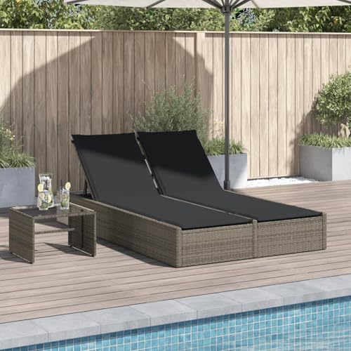 WGYHOME Doppel-Sonnenliege Grau PE-Rattan 200x123 cm mit Verstellbarer Rückenlehne & waschbaren Kissen – für Garten, Terrasse, Balkon