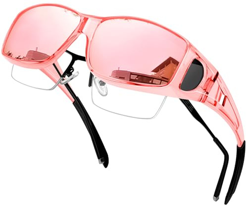 KANASTAL Überzieh Sonnenbrille über Normale Brille Rosa Durchsichtig