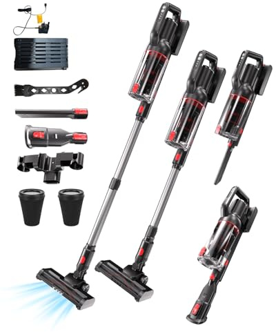 ASKGIFT Akku Staubsauger Kabellos 40KPa/450W/50Min, Akkustaubsauger | Tierhaare/Teppiche/Hartböden/Auto| Anti-Tangle-Bürste| Selbststehend| Wandladestation| 8-Schicht-Filtration|Ultraleise