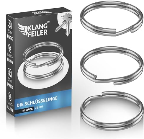Klangfeiler® 80 Anneaux porte clés - 25mm Porte-clés - Anneau fendu - Pour l'organisation de clés