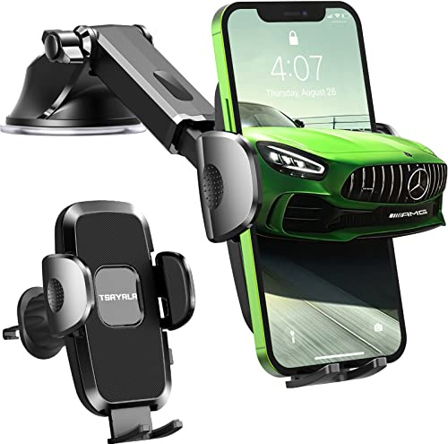 Tsryrlr Soporte Movil Coche, 3 en 1con Ventosa Fuerte, Rejilla del Aire Ventilación/Salpicadero/Parabrisas 360° Rotación per iPhone15 Pro max/15pro/14pro MAX etc