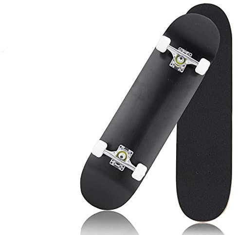 Skateboard Schwarz Skateboard Kinder ab 8 Jahre 80x20cm 7-Lagigem Ahornholz Longboard Double Kick Komplett für Anfänger Jungen Mädchen Erwachsene Profi Penny Board