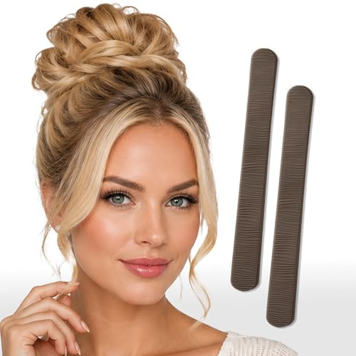 PONY-O Pferdeschwanz-Halter BUN BARZ - 2 Pack Original Patentierte No Damage Donut Hair Bun Maker - Haarknoten-Alternative Pferdeschwanz Zubehör für einfaches Haarstyling, Ballettbrötchen - Braun