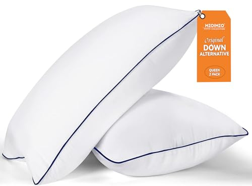 MZOIMZO Juego de 2 almohadas de cama para dormir, firmeza media, tamaño Queen, calidad de hotel refrescante con relleno alternativo de plumón suave premium para dormir de espalda, boca abajo o de