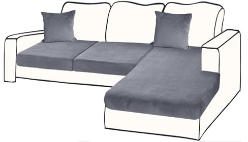 BT.WA Sectional Couch Covers for 3-Piece Seat Cushion Velvet Separate L Shape Couch Cover Stretch Sofa Slipcover with 2 Pieces Pillowcases Furniture Protector (Sofa 2 Seater + 1 Chaise, Dark Grey)
