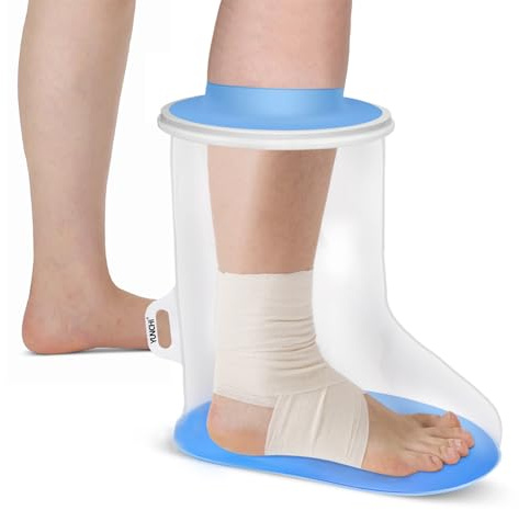 YUNCHI Waterproof Foot Cover for Shower Dressings for Wounds Bandages for Ankle Plaster Tattoo Non Slip Cast Protectors for Showering for Adults Reusable (M Foot)