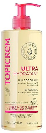 Topicrem - Ultra-Hydratant, Huile de Douche - Nettoie, Nourrit, Protège - Gel Douche Visage et Corps pour Peaux Sensibles, Sèches, Bébés, Enfants et Adultes - Fabrication Française - 1000 ml