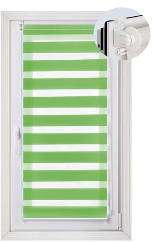 Doppelrollo Klemmfix ohne Bohren 35 x 210 cm Hitzeschutz, Sichtschutz Tag Und Nacht Duo Rollo mit Klemmträger für Fenster & Tür, Grün