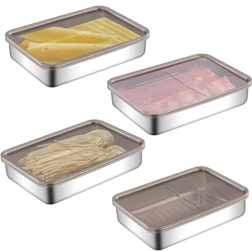 Kongming Porta Formaggio da Frigorifero in acciaio inox 304, senza BPA Formaggiera da Frigo Organizer Con Coperchio per Fette di Pancetta, Affettati, Salumi e Formaggio