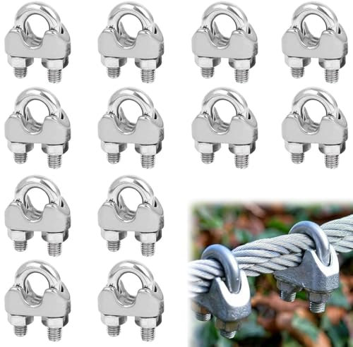 12 Pezzi Morsetti per Cavo Acciaio, Morsetti per Filo Stendibiancheria, M2 Morsetti per Cavo Acciaio, Morsetti Serracavo in acciaio INOX per Cavo Acciaio 2 mm, per Recinzioni, Funi Metallich