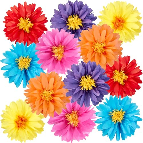 Easy Joy 12 Stück Papier Pompons Fiesta Deko Regenbogen Kindergeburtstag | Bunte Papierblumen zum Aufhängen für Hochzeit Babyparty Sommerfest Einschulung Klassenzimmer und Gartenparty