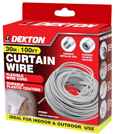 DEKTON 30M Curtain Wire – Heavy Duty Flexible Wire for Hanging Curtains, Netting, & Voiles | Easy to Cut & Install | Ideal for Home, Office or Outdoor Use | Durable & Rust-Resistant