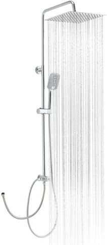 OFFO Set Doccia Saliscendi con 25x25cm Soffione Grande, Doccetta Colonna Doccia e Asta Regolabile, Tubo Acciaio 1,6m Antitorsione, Cromo