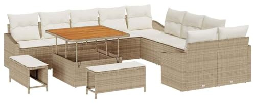 vidaXL Trädgårdsoffset med kudde med lagring 13 pcs Beige Poly rattan, Trädgård och Terrass, Modulär Uteplats Lounge Set, Hållbar Rattansoffa med Förvaringsutrymmen för Moderna Patios