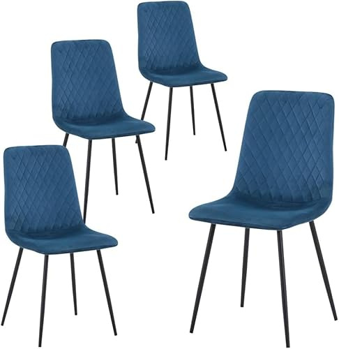 GOLDFAN Esszimmerstühle 4er Set Sessel Moderner Wohnzimmer Stuhl mit Schwarz Metallbeinen Samt Polsterstühle, Blau