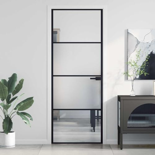 QJBSAVVA Glastür Hartschicht Schwarz 76x201,5 cm Mit Aluminiumrahmen Modernes Design Robust und Lichtdurchlässig für Wohnzimmer Flur Büro Küche Schlafzimmer