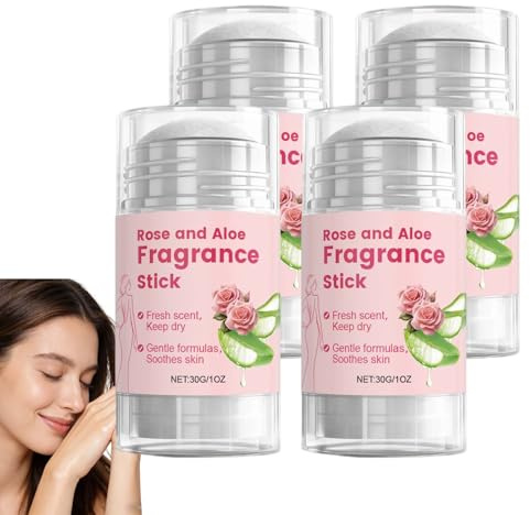 Bâton de parfum rose et aloès pour le corps, bâton de parfum corporel portable longue durée, bâtons de parfums hydratants et doux pour la peau, bâtons de parfums corporels applicables. (4PCS)