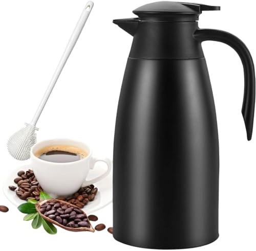 2L Thermal Coffee Jug, Insulated Coffee Carafe Pot,Insulated Stainless Steel Coffee Carafe Double Walled Vacuum Thermal Pot Flask for Hot & Cold Drink, Tea, Milk, Water (Black)