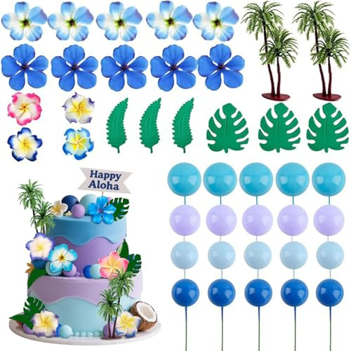 Gansdnek 42 Stück Hawaii Tortendeko Set, Hawaiianische Tortendekorationen, Hawaii Kuchendekoration, Sommer Strand Kuchen Deko, Tropische Tortendekorationen für Hawaiianische Geburtstag Hochzeit Party