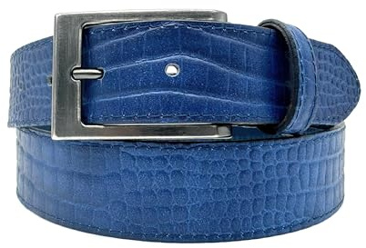 PASSIONE Cintura in vera pelle effetto COCCODRILLO, blu, outfit formale, unisex, anche taglie forti, realizzata in italia (Girovita 110cm-Lunghezza totale 125cm)