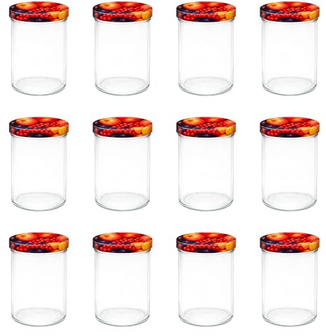 hocz 12x Einmachgläser 435 ml | mit Deckel Obst TO 82 | leere Gläser mit Schraubdeckel zum befüllen | Sturzgläser, Schraubgläser, Marmeladengläser Set | 12 Stück