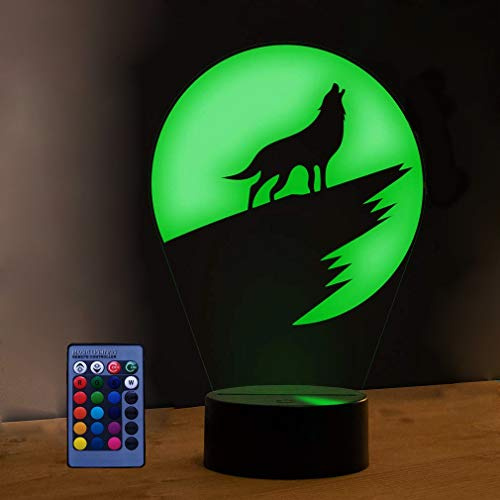 HPBN8 Ltd 3D Wolf Lampe USB Power 7/16 Farben Optical Illusion LED 3D Lampe Fernbedienung Berühren Nachttisch Kinder Weihnachten Geschenk Geburtstagsgeschenke