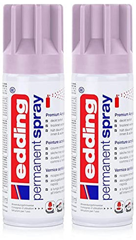 edding Permanent Spray Premium-Acryllack light lavender 200ml – seidenmatt – Sprühlack deckt sofort, trocknet extrem schnell und hält dauerhaft innen & außen, für Glas, Metall, Holz uvm. (2er Pack)