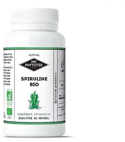 Gélules spiruline BIO AB - 100% pures et naturelles - MY COSMETIK - pillulier grande taille - 200 gélules