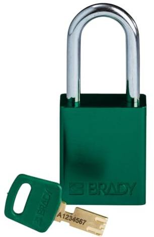 Brady SafeKey - Lucchetto in alluminio con chiave, serratura di sicurezza per interni ed esterni, altezza grillo: 38,10 mm, chiave diversa, verde