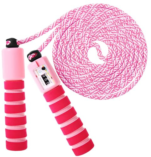 KONVINIT Cuerda para Saltar para niños Skipping Rope Ajustable ，Saltar la Cuerda Mango de Espuma para el Juego Escolar o Actividad al Aire Libre,Rosado