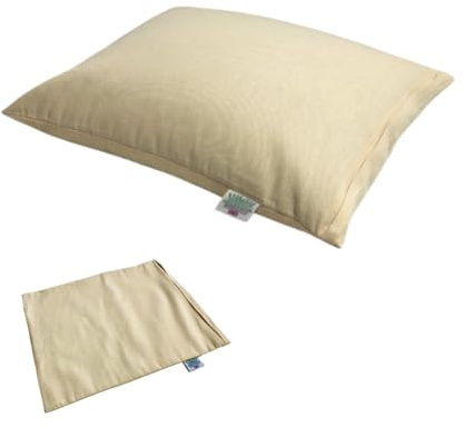 Brow Farm Buckwheat Hull- Filled Small Pillow plus EXTRA CASE | 51×46cm | Adjustable Loft | Natural Support Pillow with 100% Cotton Covers