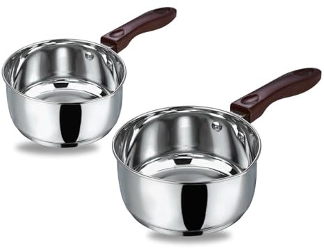 Vinod Stainless Steel Milk Pan Set – 1L & 2.5L | Induction & Gas Compatible | SAS Bottom for Even Heating | Sturdy Bakelite Handle | Silver