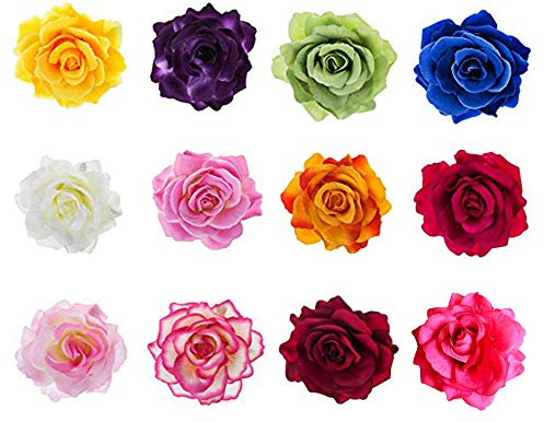 12 Stücke Haarclip Rosen Blumen Haarspangen,Blumen Haarspangen, Mehrfarbige Rose Haarspange Zubehör für Frauen Mädchen Party Strandhochzeit